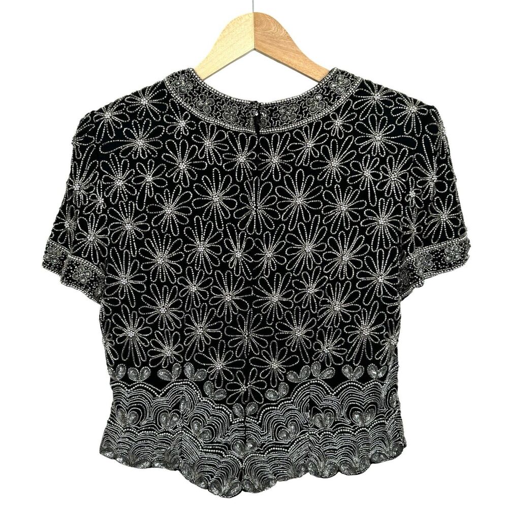 Vintage Papell Boutique Evening Blouse PL Black‎ Mother of the Bride Beaded Glam - Picture 2 of 14